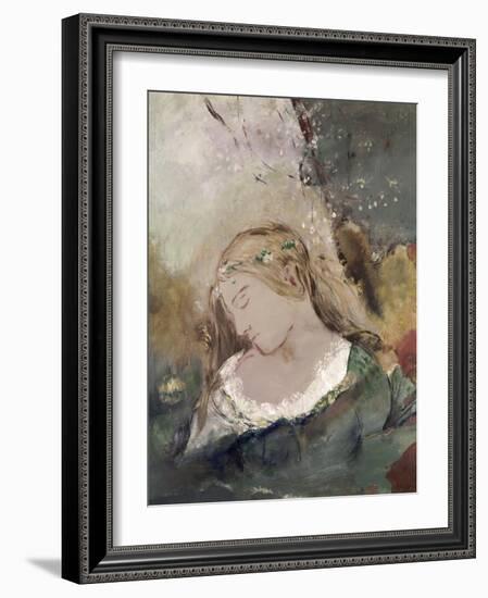 Title Unknown (Woman with Flowers in Hair)-Odilon Redon-Framed Giclee Print