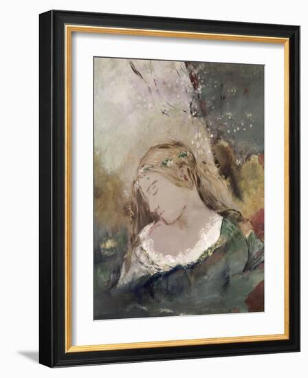 Title Unknown (Woman with Flowers in Hair)-Odilon Redon-Framed Giclee Print