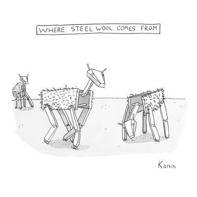 Title "Where Steel Wool comes from". Robot sheep. - New Yorker Cartoon'  Premium Giclee Print - Zachary Kanin | Art.com