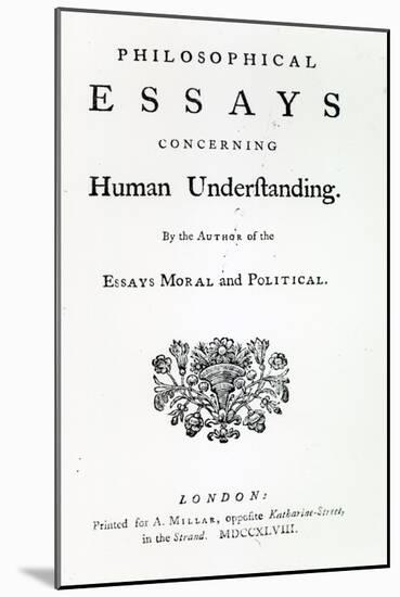 Titlepage of 'Philosophical Essays Concerning Human Understanding' by David Hume, 1748-English School-Mounted Giclee Print