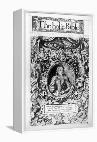 Titlepage of the Bishop's Bible, Pub. in 1568-English School-Framed Premier Image Canvas