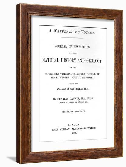 Titlepage to 'A Naturalist's Voyage around the World' by Charles Darwin, Edition Published in 1884-English-Framed Giclee Print