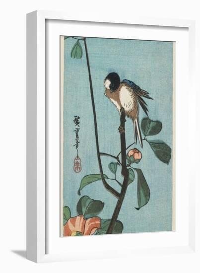 Titmouse on Camelia, 1830-1858-Utagawa Hiroshige-Framed Giclee Print