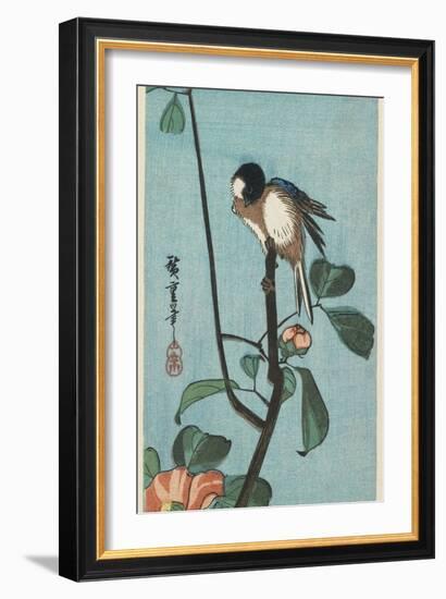 Titmouse on Camelia, 1830-1858-Utagawa Hiroshige-Framed Giclee Print