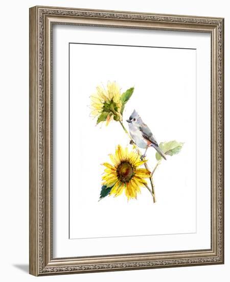 Titmouse with Sunflower, 2016-John Keeling-Framed Premium Giclee Print