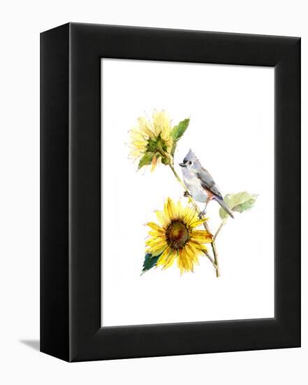 Titmouse with Sunflower, 2016-John Keeling-Framed Premier Image Canvas