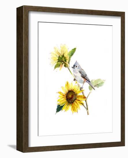 Titmouse with Sunflower, 2016-John Keeling-Framed Giclee Print