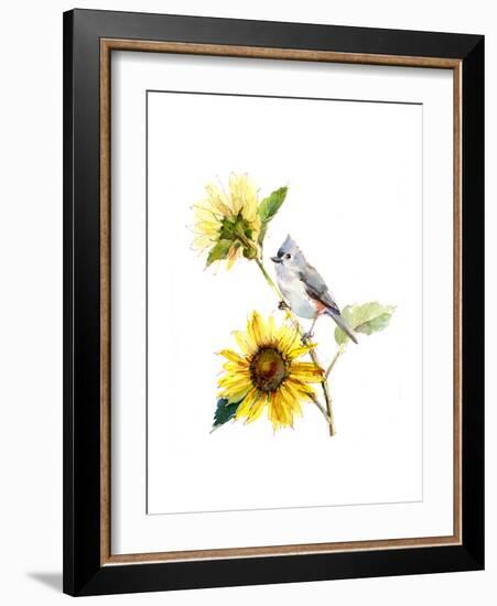 Titmouse with Sunflower, 2016-John Keeling-Framed Giclee Print