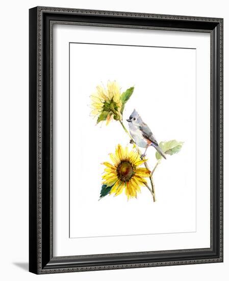 Titmouse with Sunflower, 2016-John Keeling-Framed Giclee Print