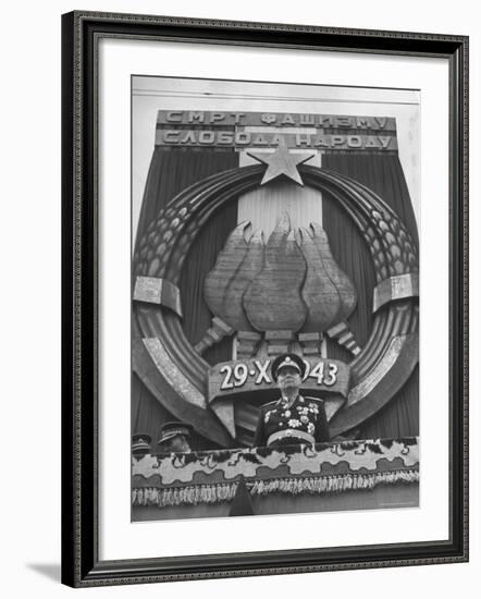 Tito Observing the Crowd of People During the Victory Day Parade-Nat Farbman-Framed Premium Photographic Print