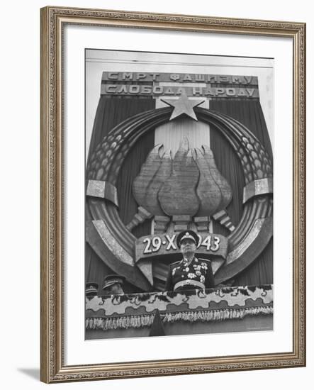 Tito Observing the Crowd of People During the Victory Day Parade-Nat Farbman-Framed Premium Photographic Print