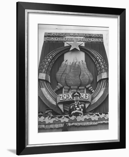 Tito Observing the Crowd of People During the Victory Day Parade-Nat Farbman-Framed Premium Photographic Print