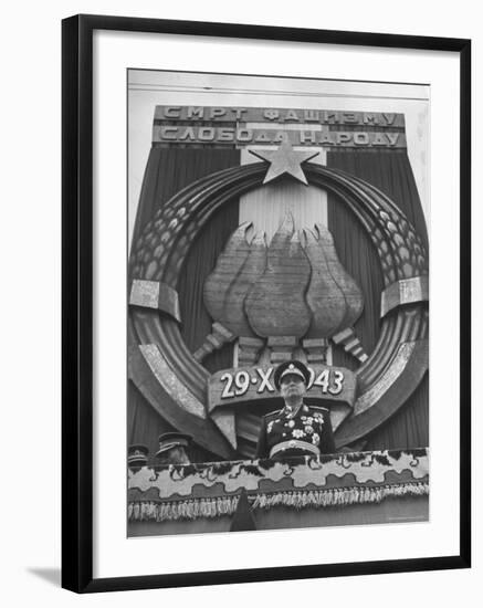 Tito Observing the Crowd of People During the Victory Day Parade-Nat Farbman-Framed Premium Photographic Print