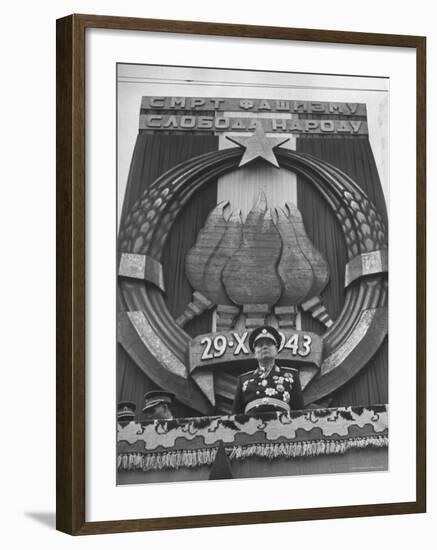 Tito Observing the Crowd of People During the Victory Day Parade-Nat Farbman-Framed Premium Photographic Print