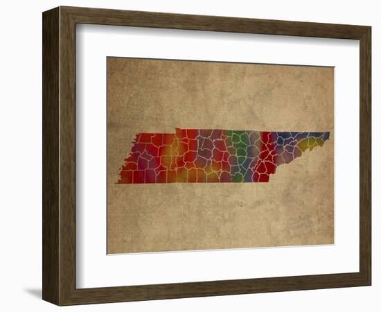 TN Colorful Counties-Red Atlas Designs-Framed Giclee Print