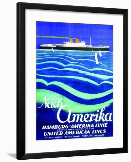 To America', Poster Advertising the Hamburg American Line, 1923-null-Framed Giclee Print