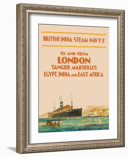 To and From London - British India Steam Navigation Co., Vintage Ocean Liner Travel Poster, 1910s-Pacifica Island Art-Framed Art Print