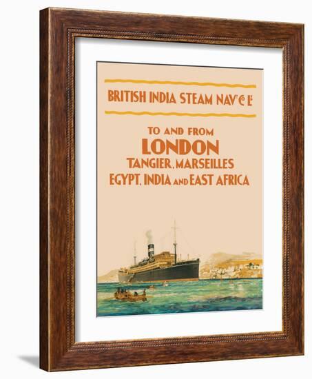 To and From London - British India Steam Navigation Co., Vintage Ocean Liner Travel Poster, 1910s-Pacifica Island Art-Framed Art Print