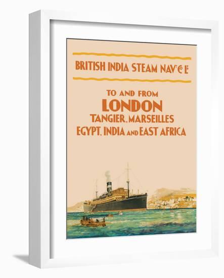 To and From London - British India Steam Navigation Co., Vintage Ocean Liner Travel Poster, 1910s-Pacifica Island Art-Framed Art Print