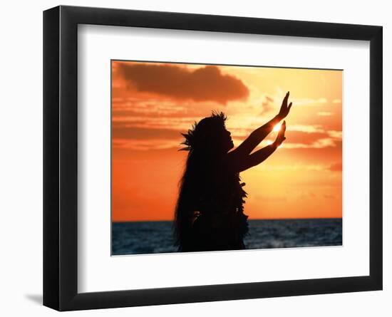 To Ask a Blessing: Hawaiian Hula Dancer at Sunset-Randy Jay Braun-Framed Art Print