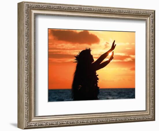 To Ask a Blessing: Hawaiian Hula Dancer at Sunset-Randy Jay Braun-Framed Art Print