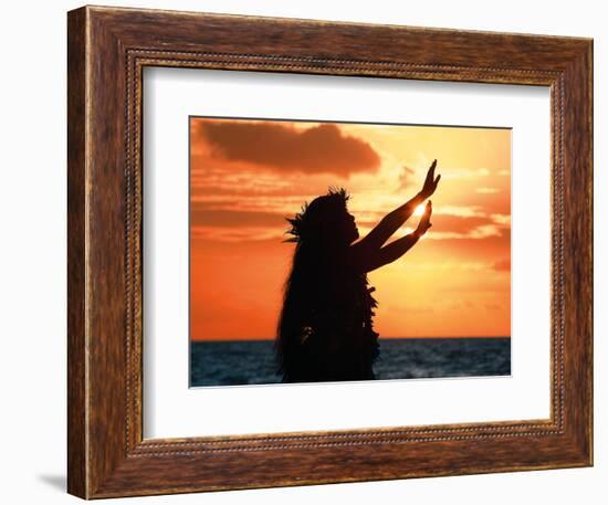 To Ask a Blessing: Hawaiian Hula Dancer at Sunset-Randy Jay Braun-Framed Art Print