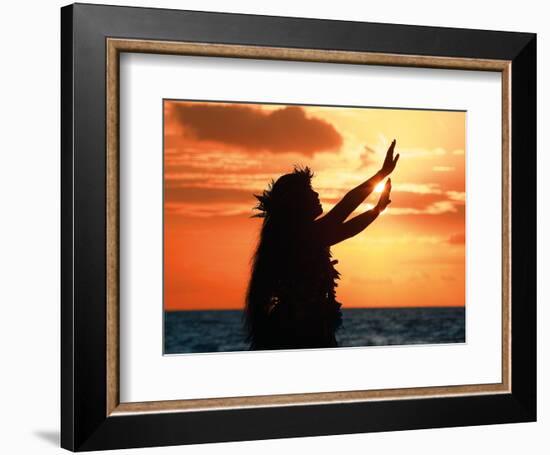 To Ask a Blessing: Hawaiian Hula Dancer at Sunset-Randy Jay Braun-Framed Art Print