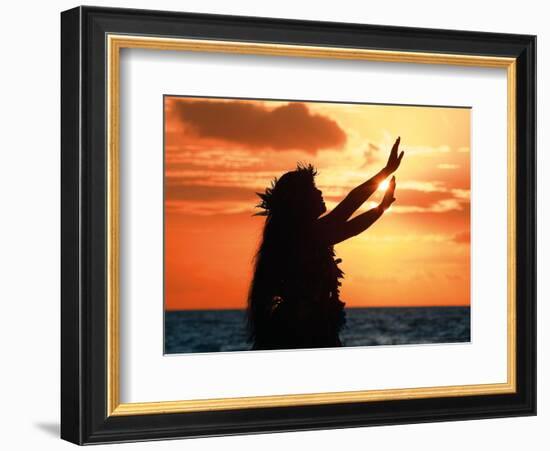 To Ask a Blessing: Hawaiian Hula Dancer at Sunset-Randy Jay Braun-Framed Art Print