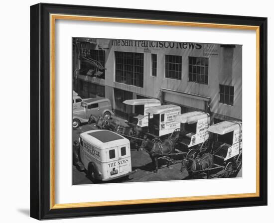 To Conserve Tires, the San Francisco News Is Beginning to Use 4 Horses and Wagons for Deliveries-null-Framed Photographic Print