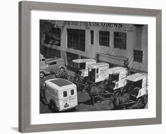 To Conserve Tires, the San Francisco News Is Beginning to Use 4 Horses and Wagons for Deliveries-null-Framed Photographic Print