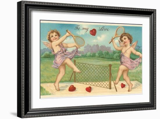 To My Love, Cupids Playing Tennis-null-Framed Art Print