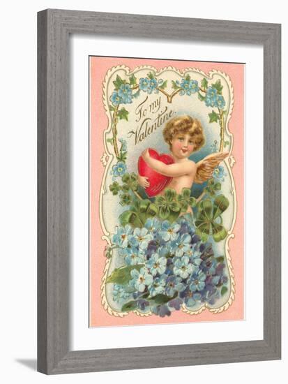 To My Valentine, Cupid and Heart-null-Framed Art Print