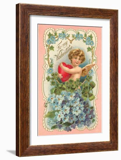 To My Valentine, Cupid and Heart-null-Framed Art Print