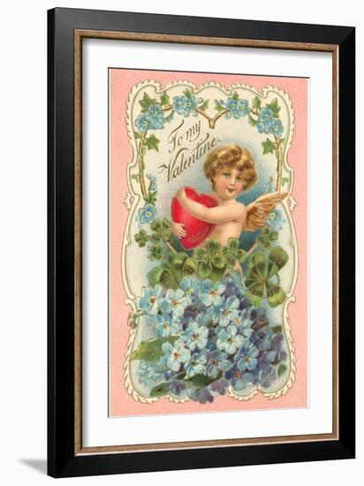 To My Valentine, Cupid and Heart-null-Framed Art Print