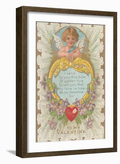 To My Valentine, Cupid and Poem-null-Framed Art Print