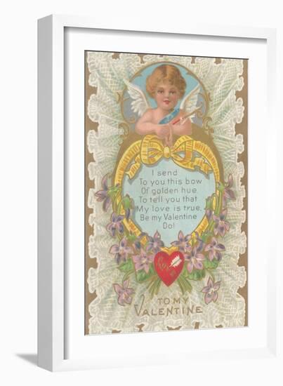 To My Valentine, Cupid and Poem-null-Framed Art Print