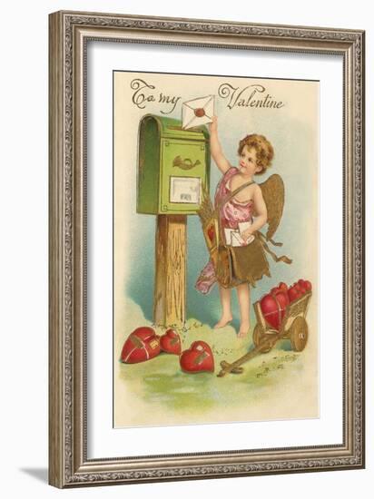 To My Valentine, Cupid Mailing Letter-null-Framed Art Print