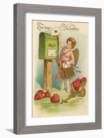 To My Valentine, Cupid Mailing Letter-null-Framed Art Print