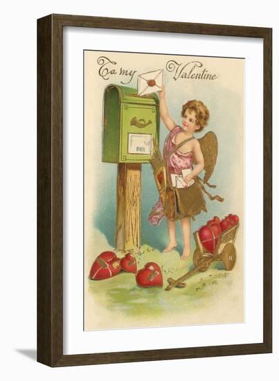 To My Valentine, Cupid Mailing Letter-null-Framed Art Print