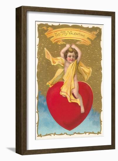 To My Valentine, Cupid on Heart-null-Framed Art Print