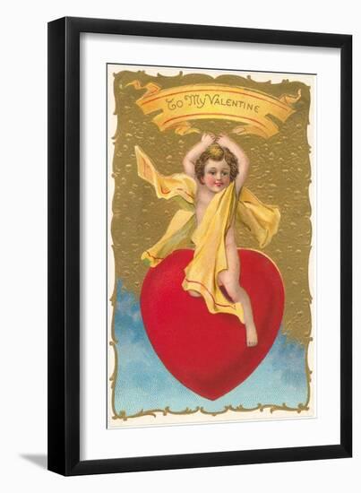 To My Valentine, Cupid on Heart-null-Framed Art Print