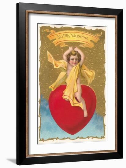 To My Valentine, Cupid on Heart-null-Framed Art Print