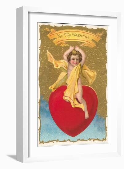 To My Valentine, Cupid on Heart-null-Framed Art Print