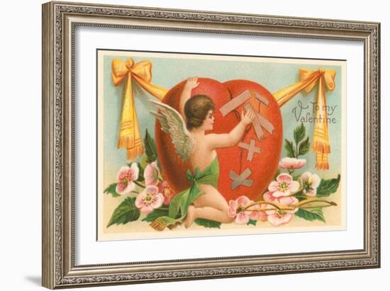 To My Valentine, Cupid Repairing Heart-null-Framed Art Print