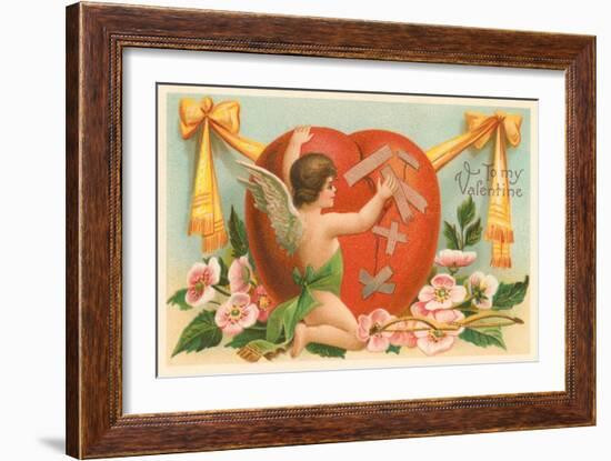 To My Valentine, Cupid Repairing Heart-null-Framed Art Print