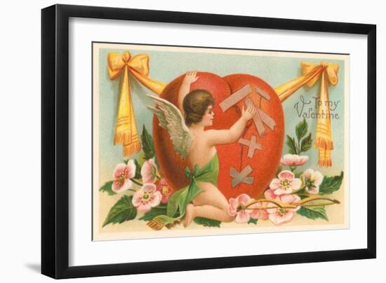 To My Valentine, Cupid Repairing Heart-null-Framed Art Print