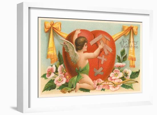 To My Valentine, Cupid Repairing Heart-null-Framed Art Print