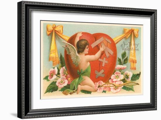 To My Valentine, Cupid Repairing Heart-null-Framed Art Print