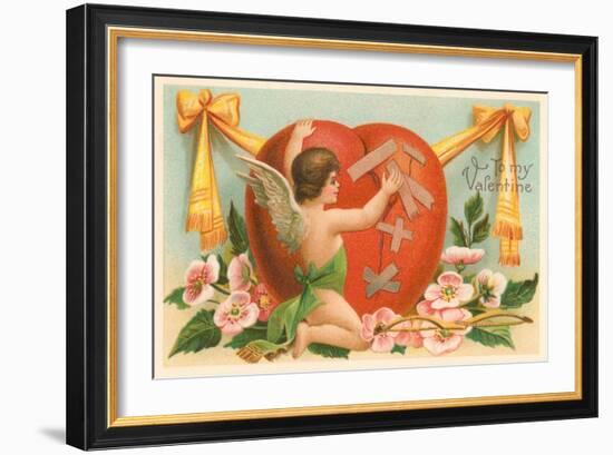 To My Valentine, Cupid Repairing Heart-null-Framed Art Print