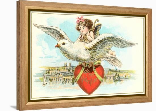 To My Valentine, Cupid Riding Dove-null-Framed Stretched Canvas